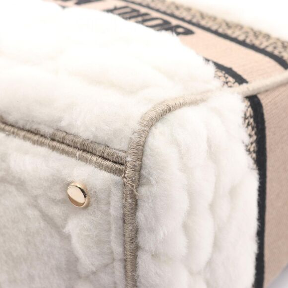 Dior Handbag Lady D-Lite Medium Bag Beige/White Canvas Lady Dior 2way Tote - Picture 5 of 7